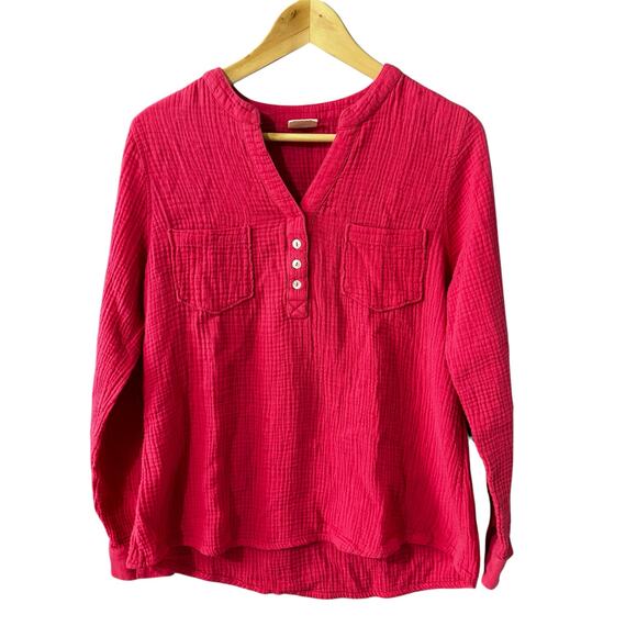 Mote Long Sleeve 3 Button V-Neck Gauze Light Weight Tunic Top Women Size Large - Picture 1 of 6